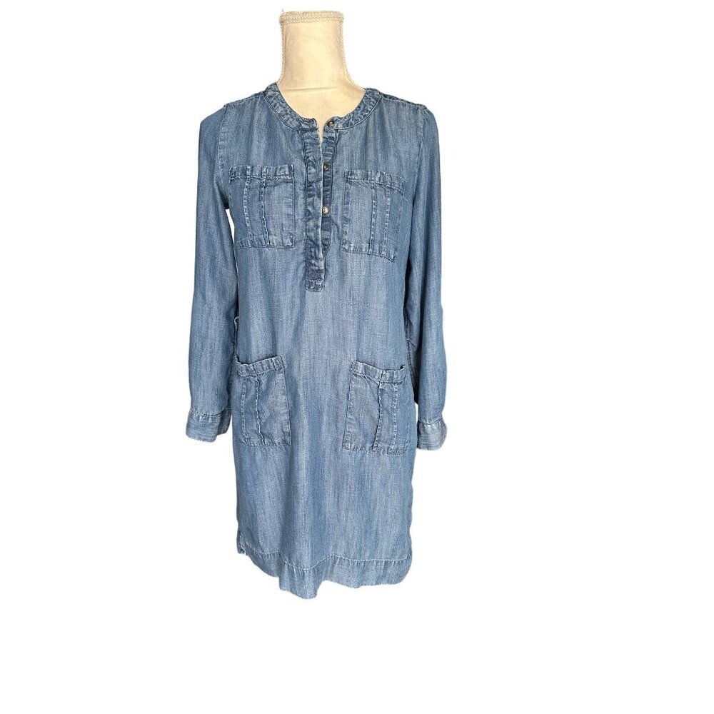 Banana Republic Women's Chambray Denim Tunic Dress Size 2 With Pockets Classic
